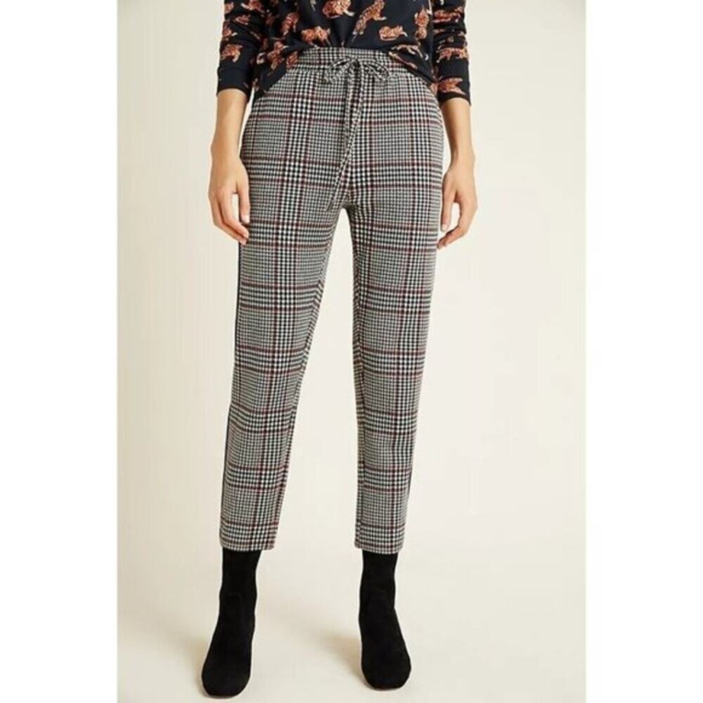 Anthropologie Academia Herringbone Drawstring Trouser Pants Small Plaid Preppy